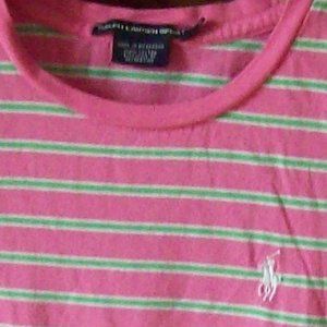 RALPH LAUREN  SPORT STRIPED 100% COTTON TEE WOMEN MEDIUM WITH SIGNATURE LOGO